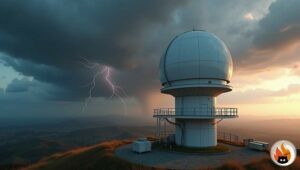 Modernes Doppler-Radarsystem mit rotierender Antenne bei einer Wetterstation, www.myrty.eu - www.myrty.eu